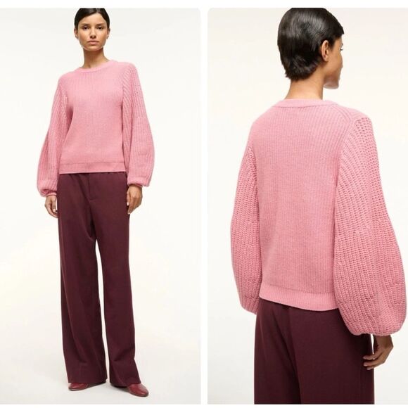Staud Damask Pink Aura Bishop Sleeve Sweater L NWT - Picture 1 of 7